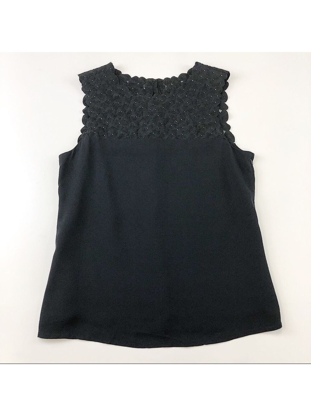 Adam Lippes silk sleeveless top womens black embroidered top Size 4 Luxury.